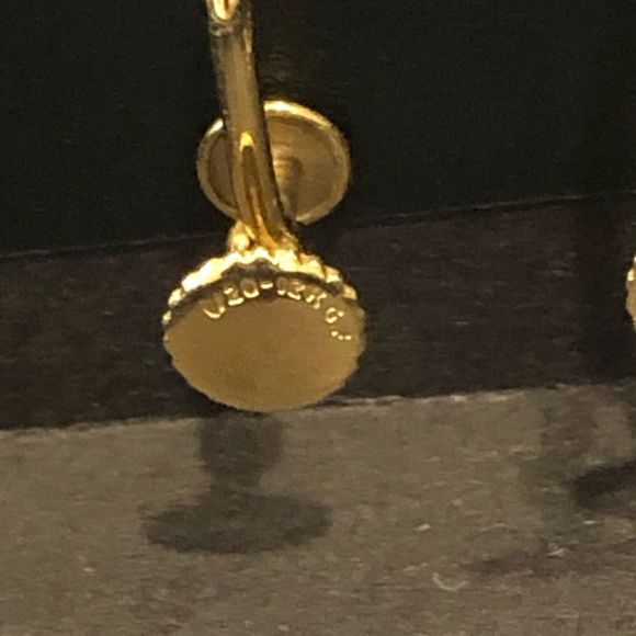 Gold Frame Black Onyx and White Pearl Cameo Earrings With 12k Gold Screw Backs - Picture 5 of 6